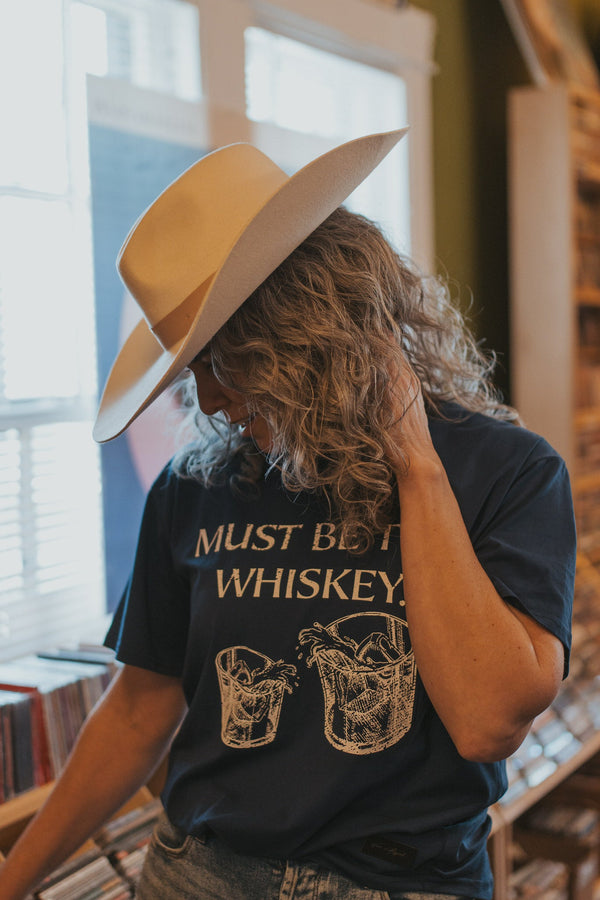 MUST BE THE WHISKEY - Indigo Boyfriend T-Shirt - Worn & Haggard