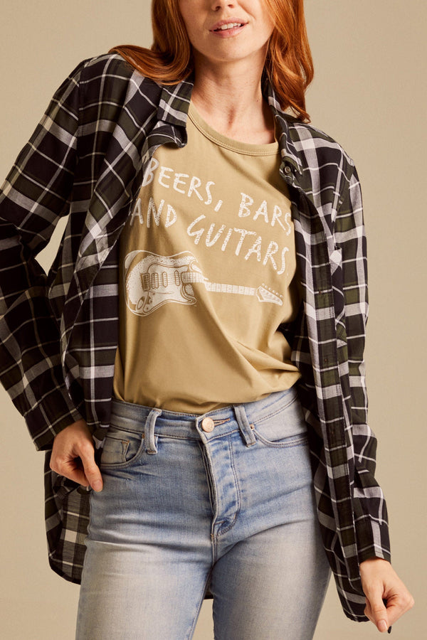 BEERS, BARS AND GUITARS - Olive Boyfriend T-Shirt - Worn & Haggard