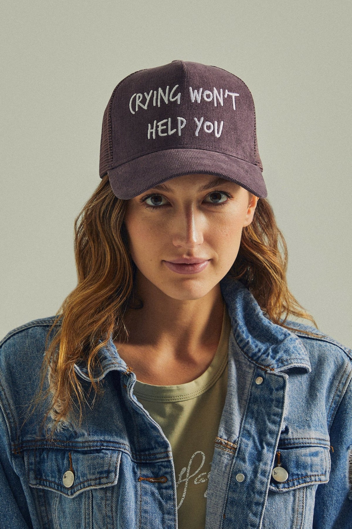 Crying Won't Help You Plum Purple Trucker Hat & Worn & Haggard