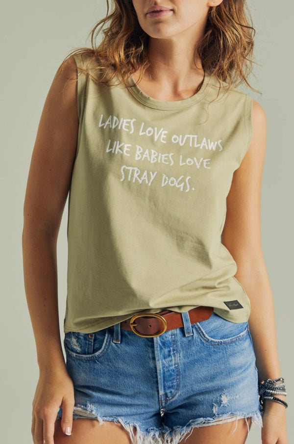 LADIES LOVE OUTLAWS - Women's Olive Tank - Worn & Haggard